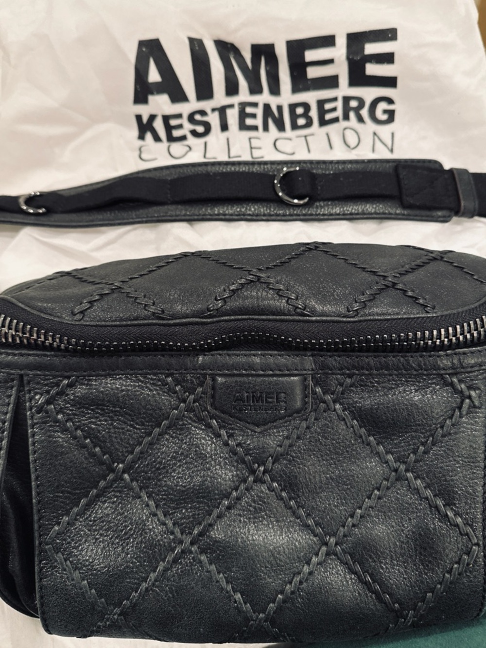 Aimee Kestenberg Black Leather Quilted Belt Bag Crossbody Fanny Pack Large - Picture 4 of 12